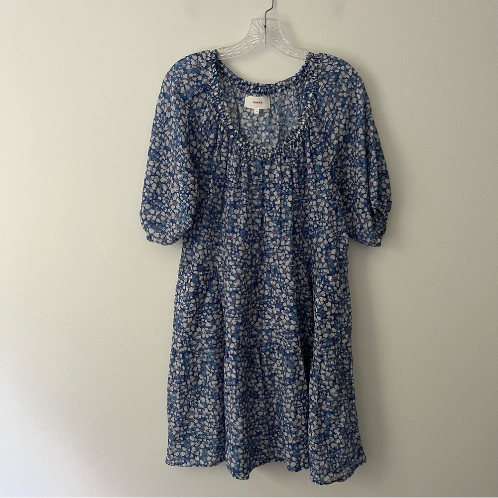 Xirena Dolly Popover Blue Floral Swing Mini Dress Cotton Silk Medium - Picture 2 of 10